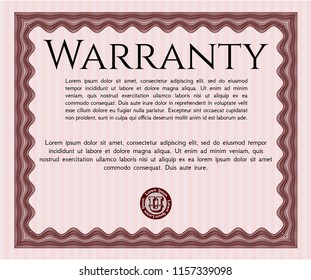 Red Retro vintage Warranty Certificate. With guilloche pattern. Artistry design. Customizable, Easy to edit and change colors. 