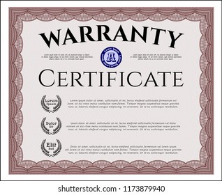 Red Retro vintage Warranty Certificate. Vector illustration. Printer friendly. Sophisticated design. 