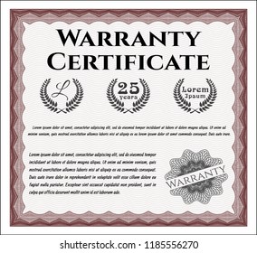 Red Retro vintage Warranty Certificate. Customizable, Easy to edit and change colors. With guilloche pattern. Good design. 