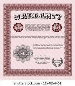 Red Retro vintage Warranty Certificate. With guilloche pattern. Good design. Customizable, Easy to edit and change colors. 