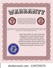 Red Retro vintage Warranty Certificate. Modern design. With guilloche pattern. Vector illustration. 