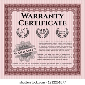 Red Retro vintage Warranty Certificate. Retro design. With complex background. Vector illustration. 