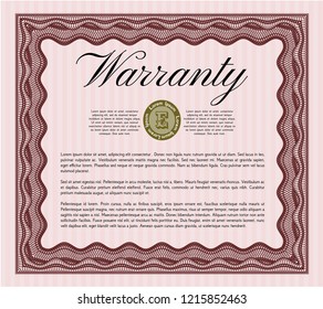 Red Retro vintage Warranty Certificate. Customizable, Easy to edit and change colors. With guilloche pattern and background. Lovely design. 