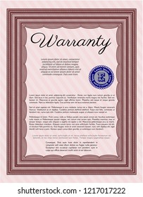 Red Retro vintage Warranty Certificate. With guilloche pattern and background. Vector illustration. Money Pattern design. 