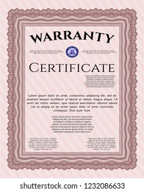 Red Retro vintage Warranty Certificate. Superior design. With guilloche pattern and background. Detailed. 