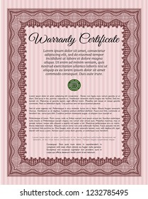 Red Retro vintage Warranty Certificate. Complex background. Customizable, Easy to edit and change colors. Money style design. 