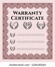 Red Retro vintage Warranty Certificate. With background. Modern design. Vector illustration. 