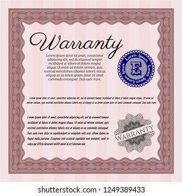 Red Retro vintage Warranty Certificate. With complex linear background. Vector illustration. Superior design. 