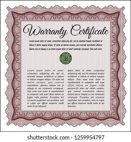 Red Retro vintage Warranty Certificate. Good design. With background. Detailed. 