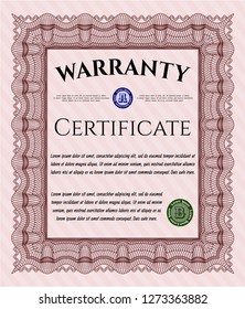 Red Retro vintage Warranty Certificate. Money Pattern design. With quality background. Vector illustration. 
