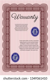 Red Retro vintage Warranty Certificate. Modern design. With quality background. Detailed. 