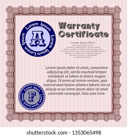 Red Retro vintage Warranty Certificate. Modern design. Detailed. With guilloche pattern. 
