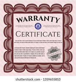 Red Retro vintage Warranty Certificate. With complex background. Customizable, Easy to edit and change colors. Money Pattern. 