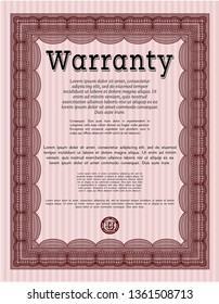 Red Retro vintage Warranty Certificate. Cordial design. With guilloche pattern. Customizable, Easy to edit and change colors. 
