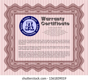 Red Retro vintage Warranty Certificate. With great quality guilloche pattern. Lovely design. Customizable, Easy to edit and change colors. 