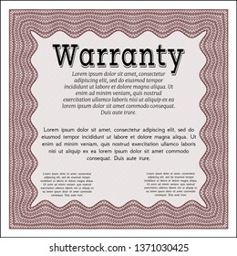 Red Retro vintage Warranty Certificate. Lovely design. With linear background. Customizable, Easy to edit and change colors. 