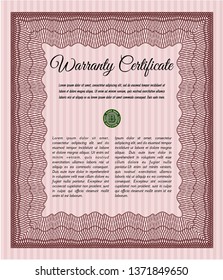 Red Retro vintage Warranty Certificate. With guilloche pattern and background. Retro design. Customizable, Easy to edit and change colors. 