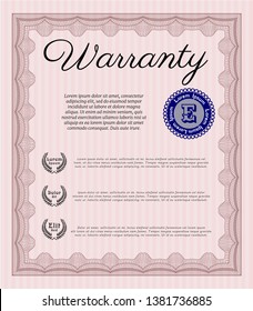 Red Retro vintage Warranty Certificate. Money Pattern design. Vector illustration. With background. 