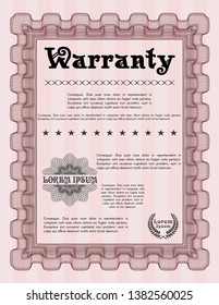 Red Retro vintage Warranty Certificate. Detailed. With great quality guilloche pattern. Sophisticated design. 