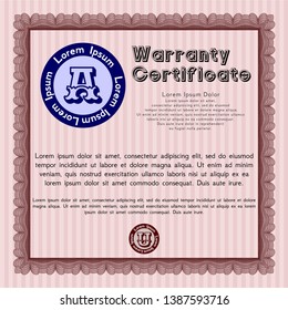 Red Retro vintage Warranty Certificate. Artistry design. Customizable, Easy to edit and change colors. With complex linear background. 