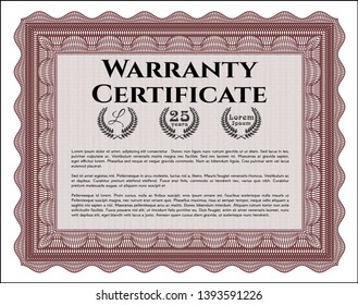 Red Retro vintage Warranty Certificate. With quality background. Vector illustration. Perfect design. 