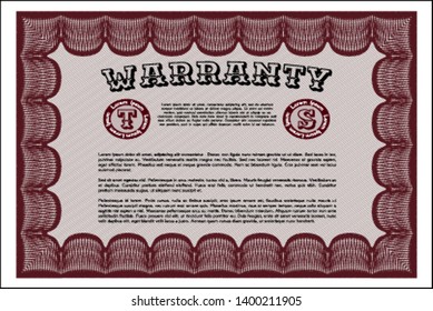 Red Retro vintage Warranty Certificate. Sophisticated design. Customizable, Easy to edit and change colors. Printer friendly. 