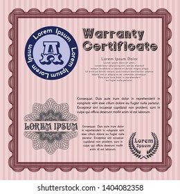 Red Retro vintage Warranty Certificate. With guilloche pattern and background. Customizable, Easy to edit and change colors. Beauty design. 