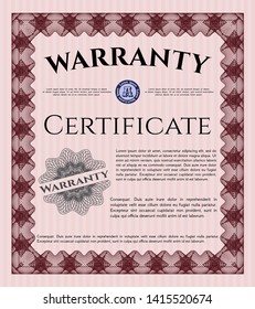 Red Retro vintage Warranty Certificate. Money Pattern. Customizable, Easy to edit and change colors. With complex linear background. 