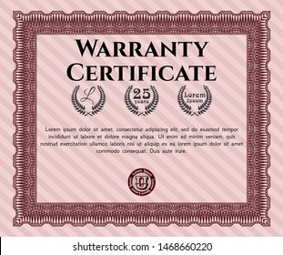 Red Retro vintage Warranty Certificate. Easy to print. Beauty design. Detailed. 
