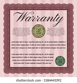 Red Retro vintage Warranty Certificate. With linear background. Detailed. Artistry design. 