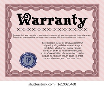 Red Retro vintage Warranty Certificate. Money design. Vector illustration. Complex background. 