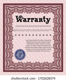 Red Retro vintage Warranty Certificate template. Beauty design.  With great quality guilloche pattern.  Customizable, Easy to edit and change colors. 