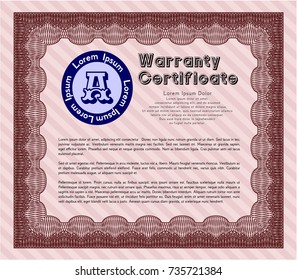 Red Retro vintage Warranty Certificate. Excellent design. With great quality guilloche pattern. Customizable, Easy to edit and change colors. 