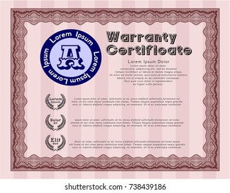 Red Retro vintage Warranty Certificate. With quality background. Money design. Customizable, Easy to edit and change colors. 