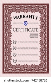 Red Retro vintage Warranty Certificate. With guilloche pattern. Cordial design. Customizable, Easy to edit and change colors. 