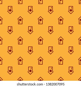 Red Retro wall watch icon isolated seamless pattern on brown background. Cuckoo clock sign. Antique pendulum clock. Vector Illustration