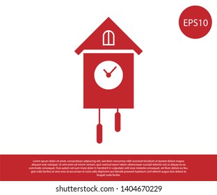 Red Retro wall watch icon isolated on white background. Cuckoo clock sign. Antique pendulum clock. Vector Illustration