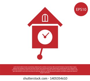 Red Retro wall watch icon isolated on white background. Cuckoo clock sign. Antique pendulum clock. Vector Illustration