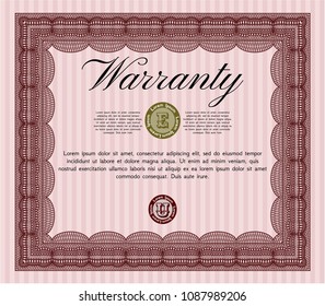 Red Retro Warranty Certificate template. Retro design. With linear background. Vector illustration. 