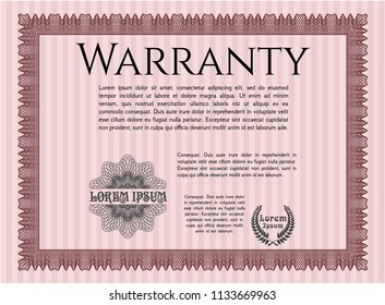 Red Retro Warranty Certificate template. Money style design. With guilloche pattern. Detailed. 