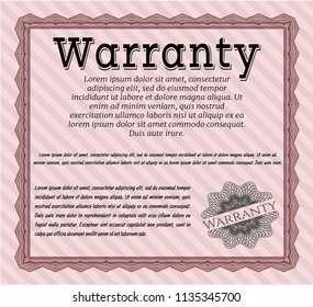 Red Retro Warranty Certificate template. Money Pattern. Printer friendly. Vector illustration. 