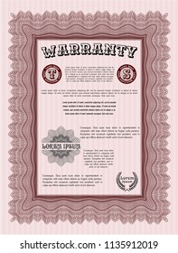 Red Retro Warranty Certificate template. Customizable, Easy to edit and change colors. With complex linear background. Sophisticated design. 