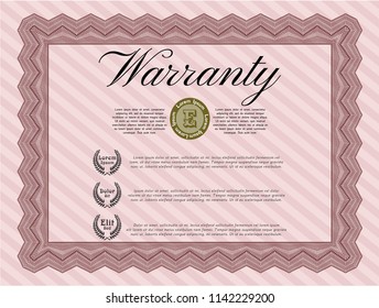 Red Retro Warranty Certificate template. Detailed. With quality background. Superior design. 