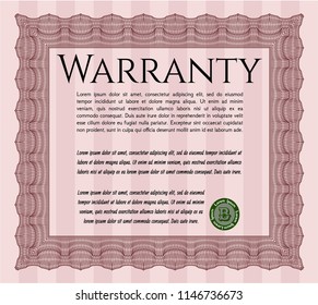 Red Retro Warranty Certificate template. Good design. With quality background. Vector illustration. 