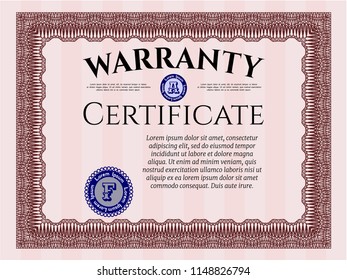 Red Retro Warranty Certificate template. With great quality guilloche pattern. Good design. Vector illustration. 