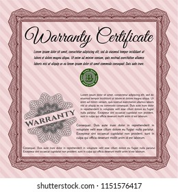 Red Retro Warranty Certificate template. Artistry design. Customizable, Easy to edit and change colors. With background. 