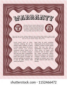 Red Retro Warranty Certificate template. Vector illustration. With guilloche pattern. Sophisticated design. 