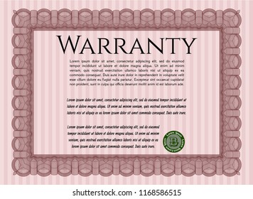 Red Retro Warranty Certificate template. Detailed. With quality background. Beauty design. 