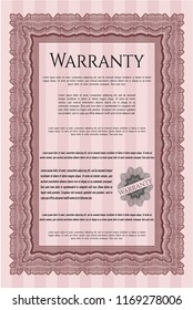 Red Retro Warranty Certificate template. With guilloche pattern. Customizable, Easy to edit and change colors. Perfect design. 