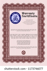 Red Retro Warranty Certificate template. Printer friendly. Vector illustration. Modern design. 